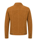 Men’s Camel Brown Suede Trucker Jacket in XS - Jacket Aura