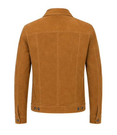 Men’s Camel Brown Suede Trucker Jacket in XS - Jacket Aura