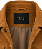 Men’s Camel Brown Suede Trucker Jacket in XS - Jacket Aura