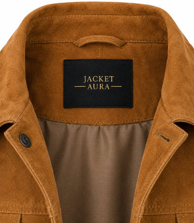 Men’s Camel Brown Suede Trucker Jacket in XS - Jacket Aura