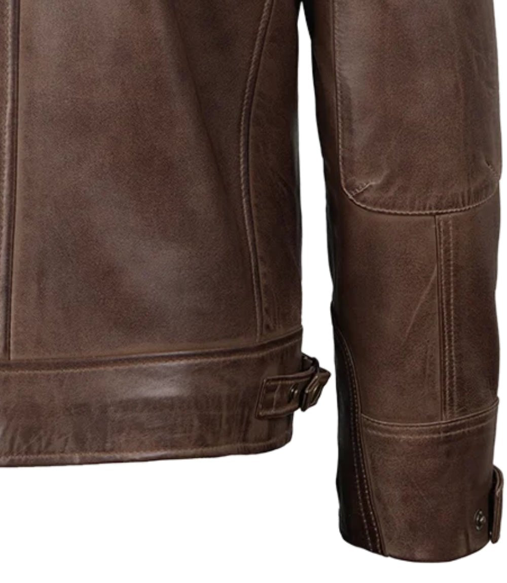 Men's Chocolate Brown Leather Biker Jacket with Quilted Shoulders | Jacket Aura in XS - Jacket Aura