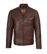 Men's Brown Quilted Leather Biker Style Jacket | Jacket Aura in XS - Jacket Aura