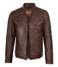 Men's Brown Quilted Leather Biker Style Jacket | Jacket Aura in XS - Jacket Aura