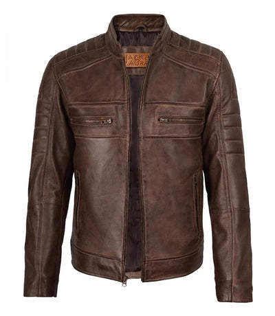 Men's Brown Quilted Leather Biker Style Jacket | Jacket Aura in XS - Jacket Aura