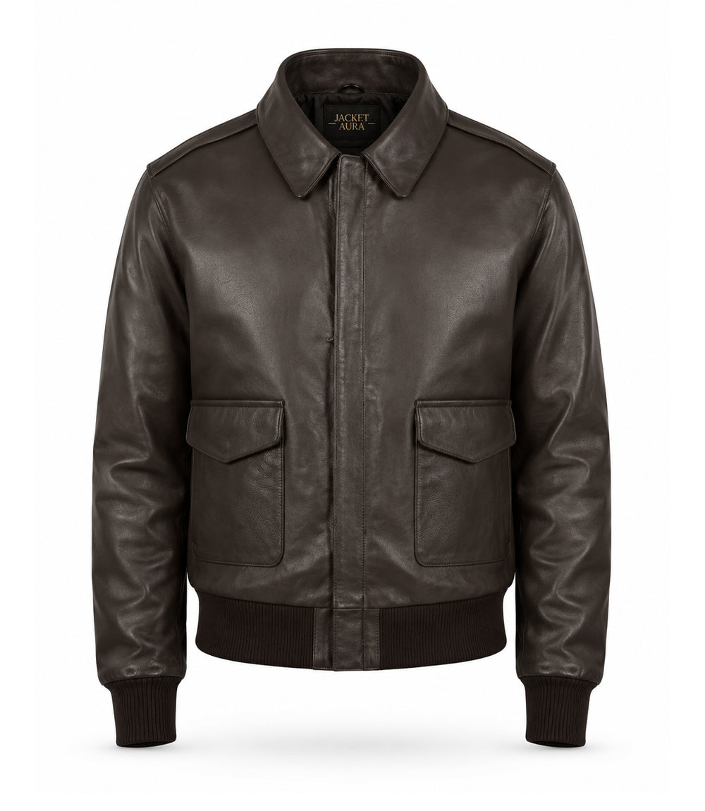 Men’s Dark Brown A - 2 Leather Flight Jacket in XS - Jacket Aura