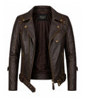 Men’s Dark Brown Belted Leather Biker Jacket