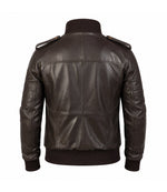 Men’s Dark Brown Military Leather Bomber Jacket in XS - Jacket Aura