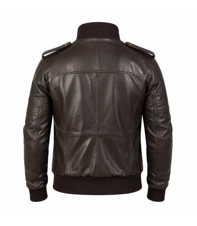 Men’s Dark Brown Military Leather Bomber Jacket in XS - Jacket Aura