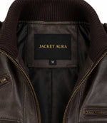 Men’s Dark Brown Military Leather Bomber Jacket in XS - Jacket Aura