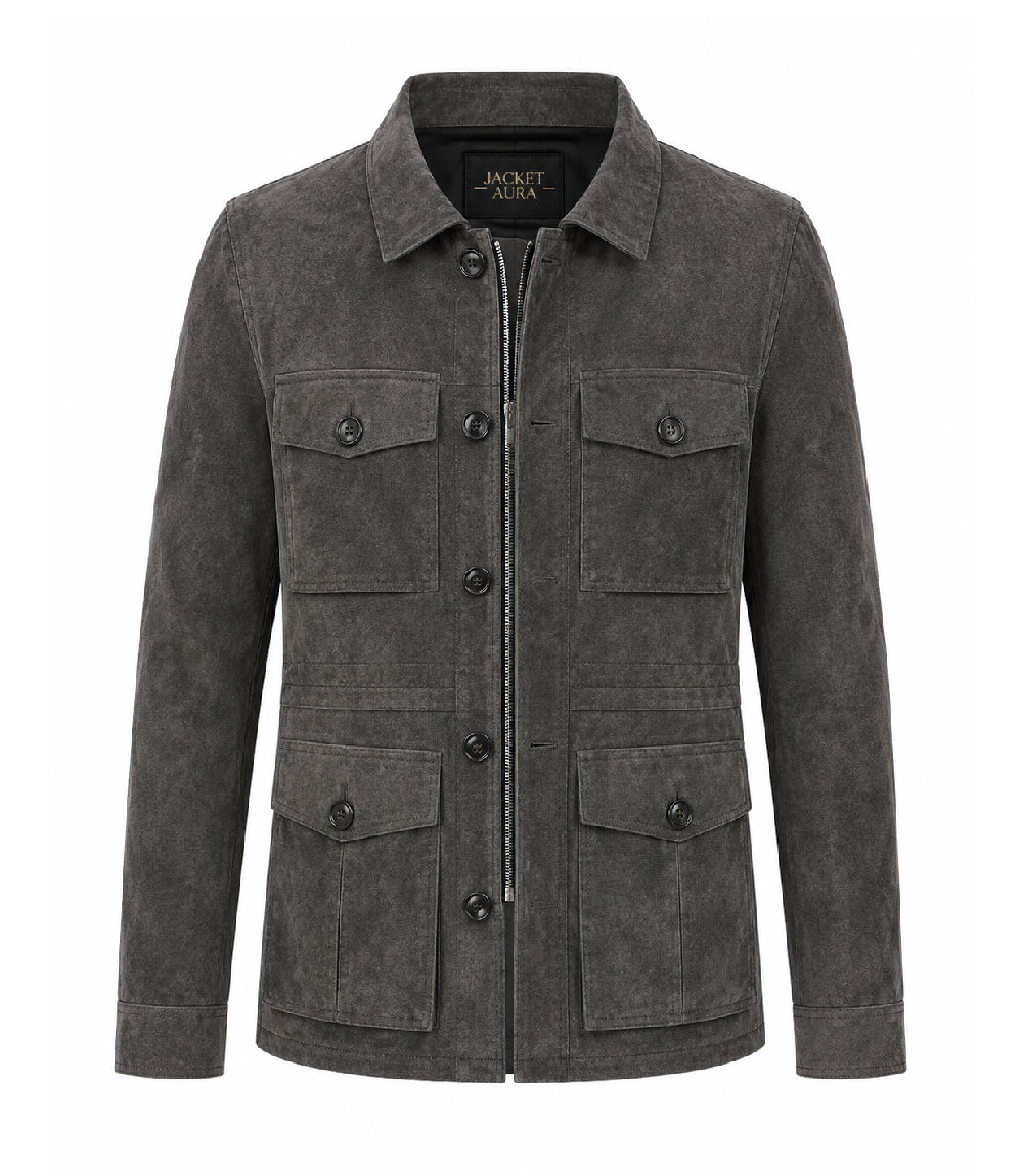 Men’s Dark Grey Suede Field Jacket in XS - Jacket Aura