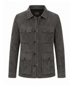 Men’s Dark Grey Suede Field Jacket in XS - Jacket Aura