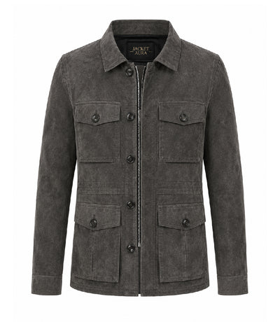 Men’s Dark Grey Suede Field Jacket in XS - Jacket Aura