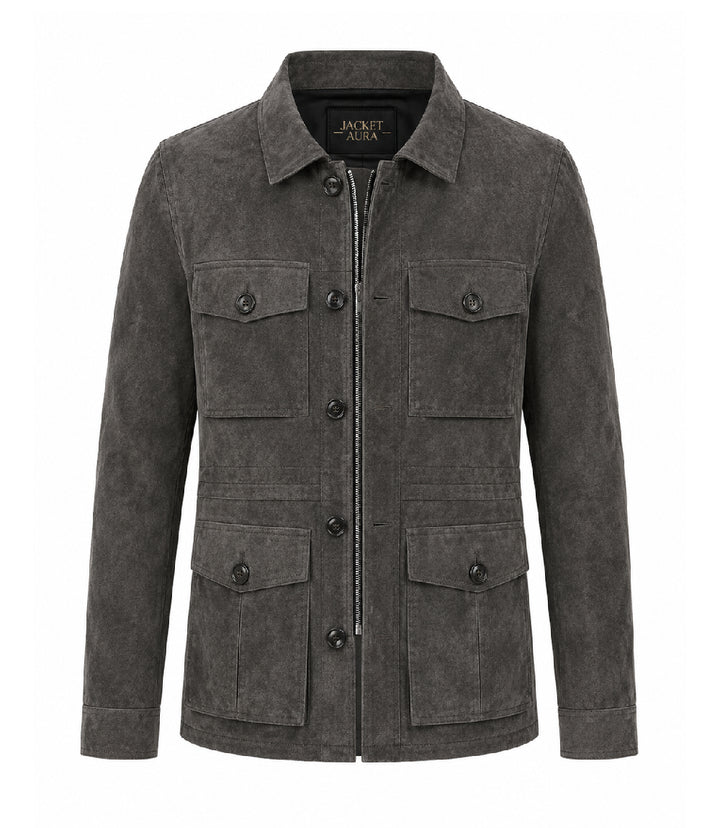 Men’s Dark Grey Suede Field Jacket in XS - Jacket Aura