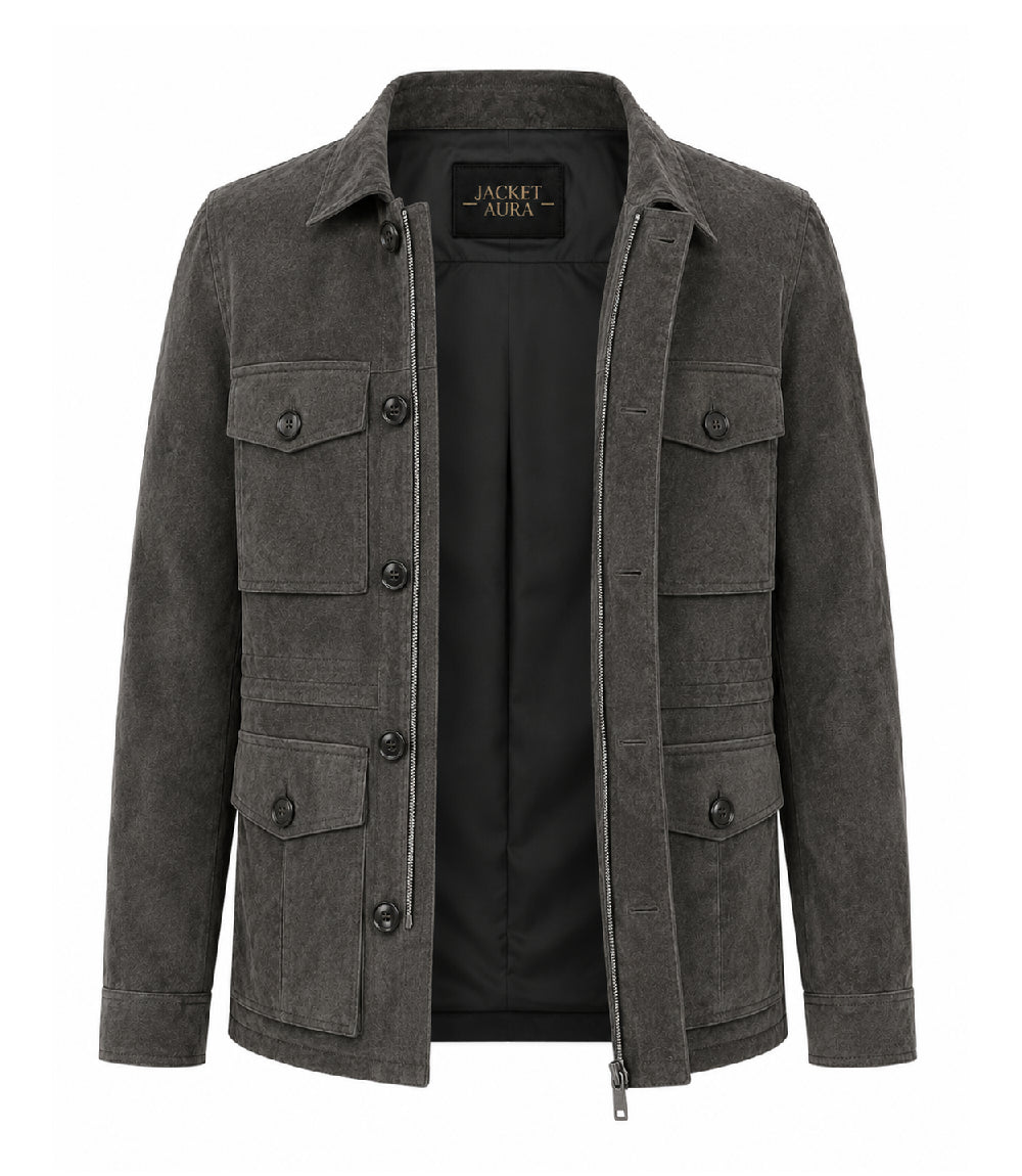 Men’s Dark Grey Suede Field Jacket in XS - Jacket Aura