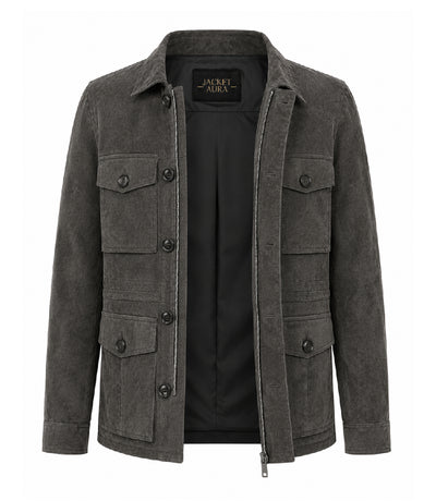 Men’s Dark Grey Suede Field Jacket in XS - Jacket Aura