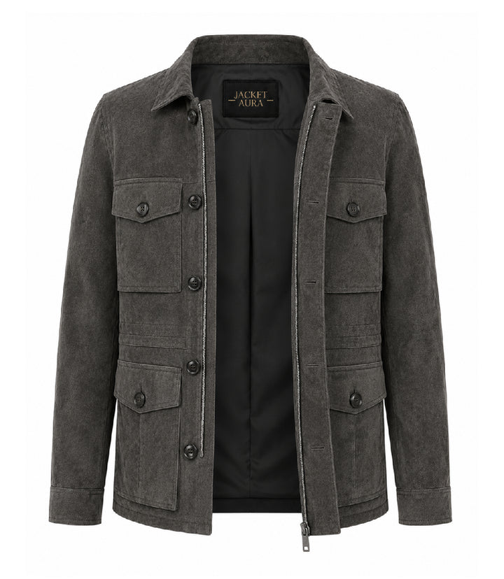 Men’s Dark Grey Suede Field Jacket in XS - Jacket Aura