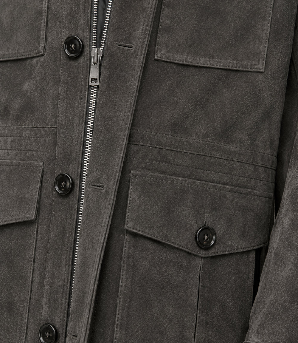Men’s Dark Grey Suede Field Jacket in XS - Jacket Aura