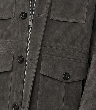 Men’s Dark Grey Suede Field Jacket in XS - Jacket Aura