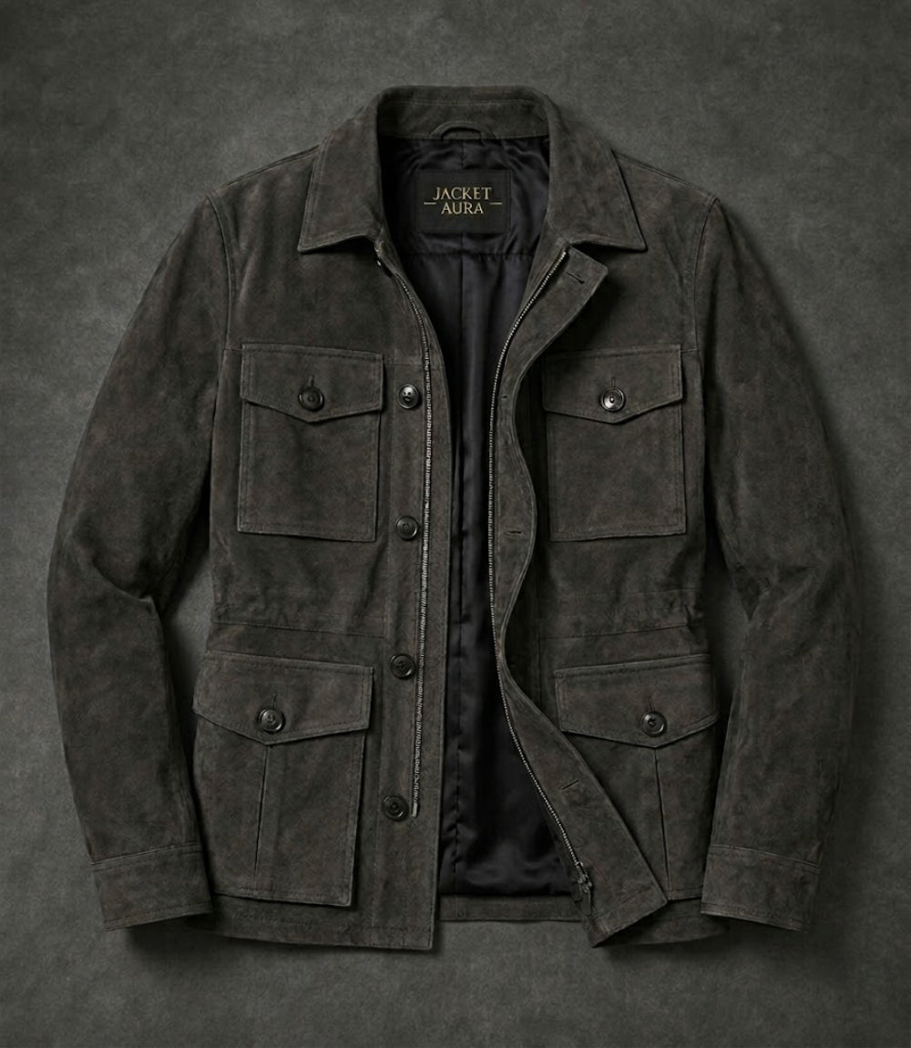 Men’s Dark Grey Suede Field Jacket in XS - Jacket Aura