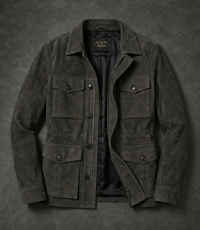 Men’s Dark Grey Suede Field Jacket in XS - Jacket Aura