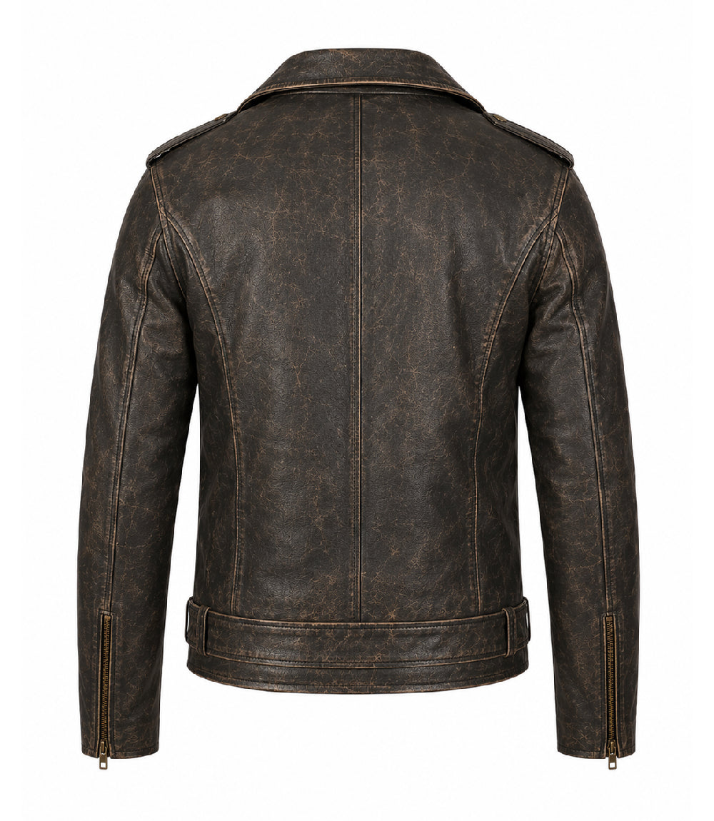 Men’s Distressed Brown Leather Biker Jacket