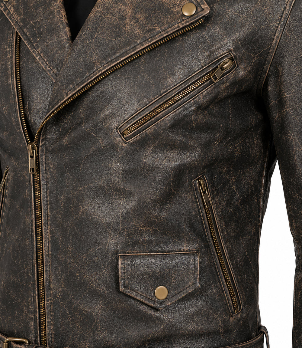 Men’s Distressed Brown Leather Biker Jacket