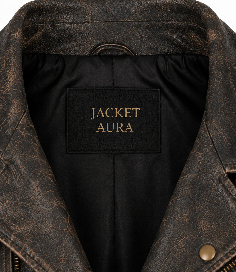 Men’s Distressed Brown Leather Biker Jacket