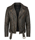 Men’s Distressed Brown Leather Biker Jacket