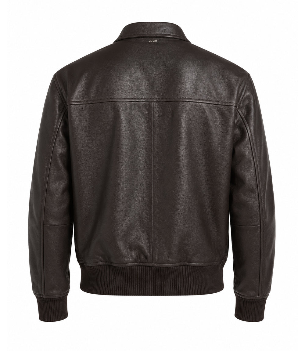 Men’s Espresso Brown Leather Zip Bomber Jacket in XS - Jacket Aura