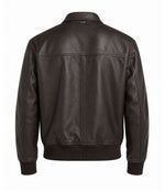 Men’s Espresso Brown Leather Zip Bomber Jacket in XS - Jacket Aura