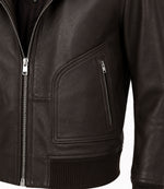 Men’s Espresso Brown Leather Zip Bomber Jacket in XS - Jacket Aura