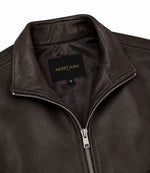 Men’s Espresso Brown Leather Zip Bomber Jacket in XS - Jacket Aura