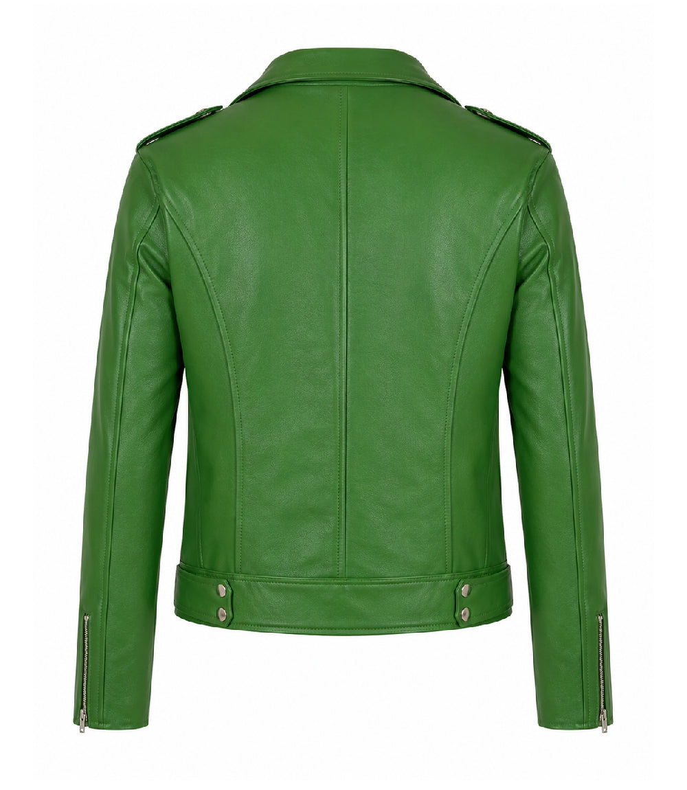 Men’s Green Leather Biker Jacket