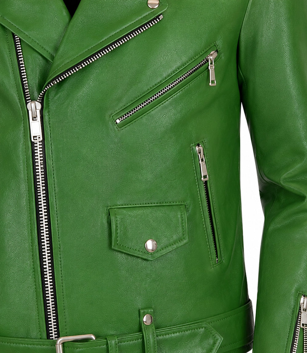 Men’s Green Leather Biker Jacket
