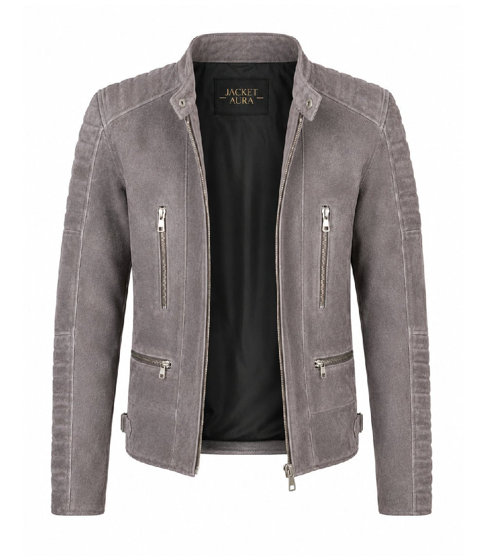Men’s Grey Suede Biker Jacket in XS - Jacket Aura
