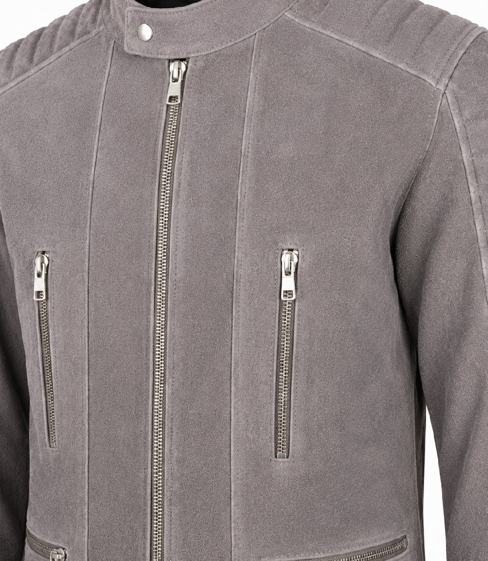 Men’s Grey Suede Biker Jacket in XS - Jacket Aura