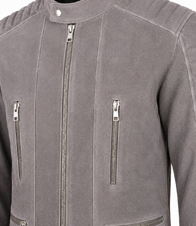 Men’s Grey Suede Biker Jacket in XS - Jacket Aura