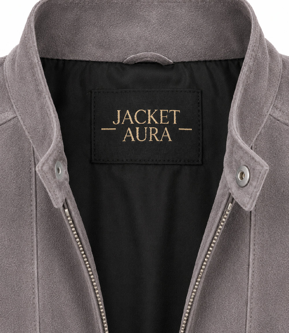 Men’s Grey Suede Biker Jacket in XS - Jacket Aura