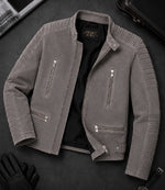 Men’s Grey Suede Biker Jacket in XS - Jacket Aura