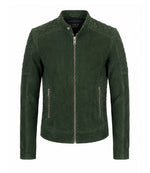 Men’s Quilted Green Suede Biker Jacket in XS - Jacket Aura