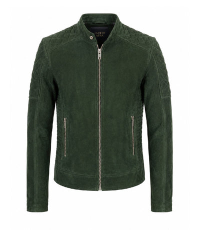 Men’s Quilted Green Suede Biker Jacket in XS - Jacket Aura