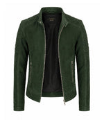 Men’s Quilted Green Suede Biker Jacket in XS - Jacket Aura