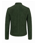 Men’s Quilted Green Suede Biker Jacket in XS - Jacket Aura