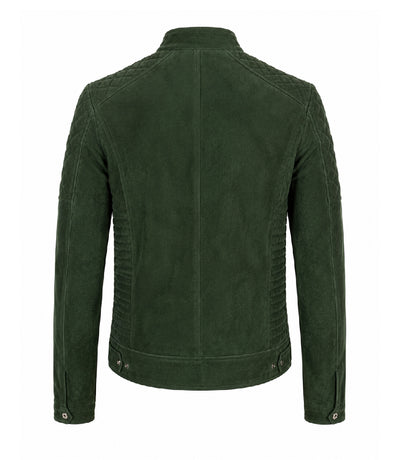 Men’s Quilted Green Suede Biker Jacket in XS - Jacket Aura