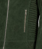 Men’s Quilted Green Suede Biker Jacket in XS - Jacket Aura