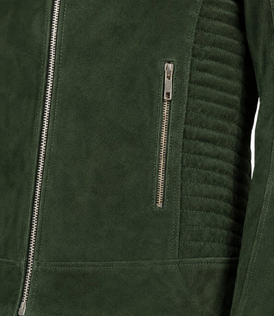 Men’s Quilted Green Suede Biker Jacket in XS - Jacket Aura
