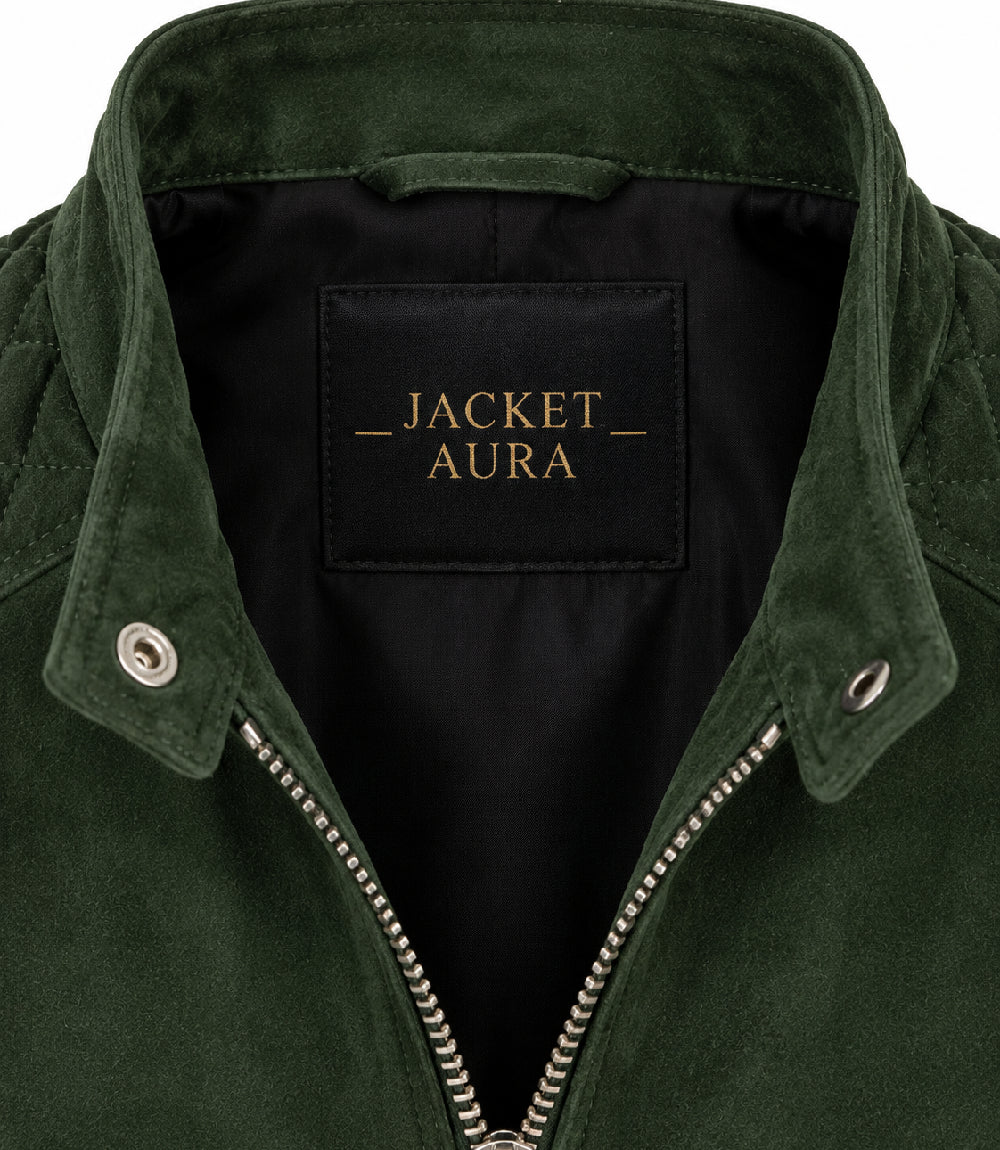Men’s Quilted Green Suede Biker Jacket in XS - Jacket Aura