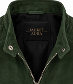 Men’s Quilted Green Suede Biker Jacket in XS - Jacket Aura