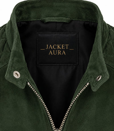 Men’s Quilted Green Suede Biker Jacket in XS - Jacket Aura