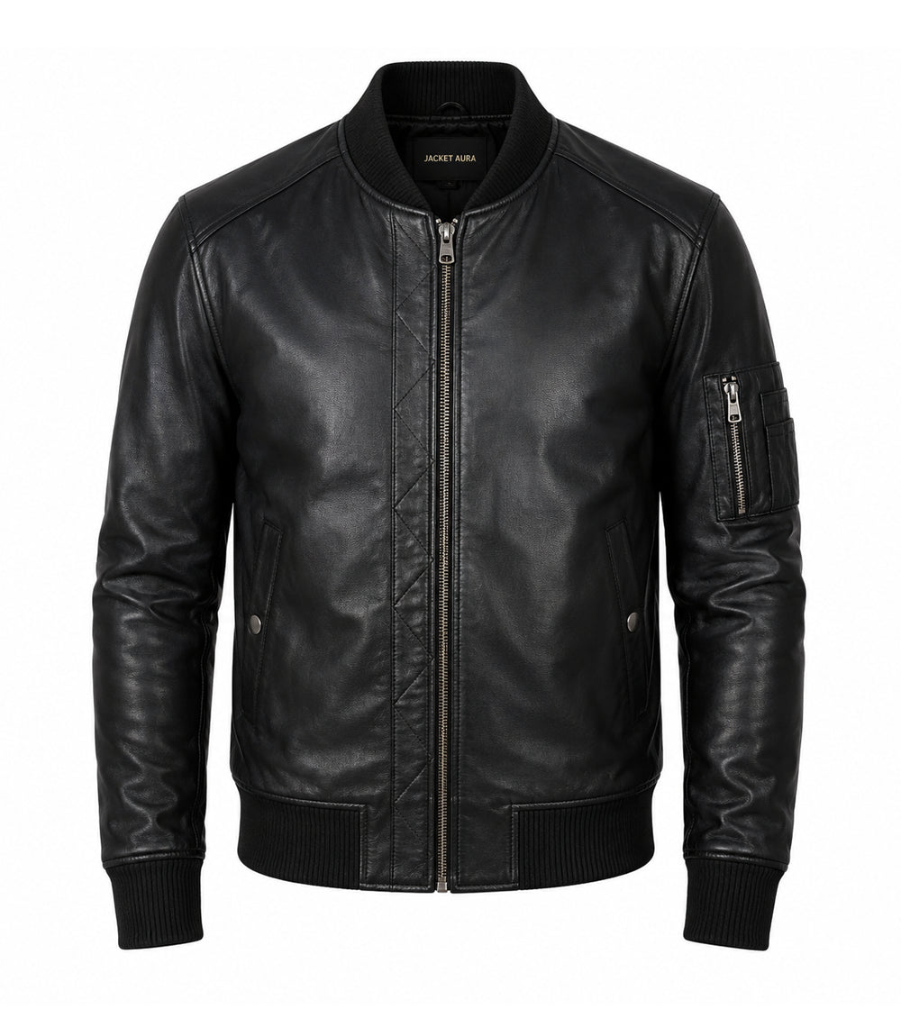 Men’s Quilted Placket Leather MA - 1 Bomber Jacket in XS - Jacket Aura